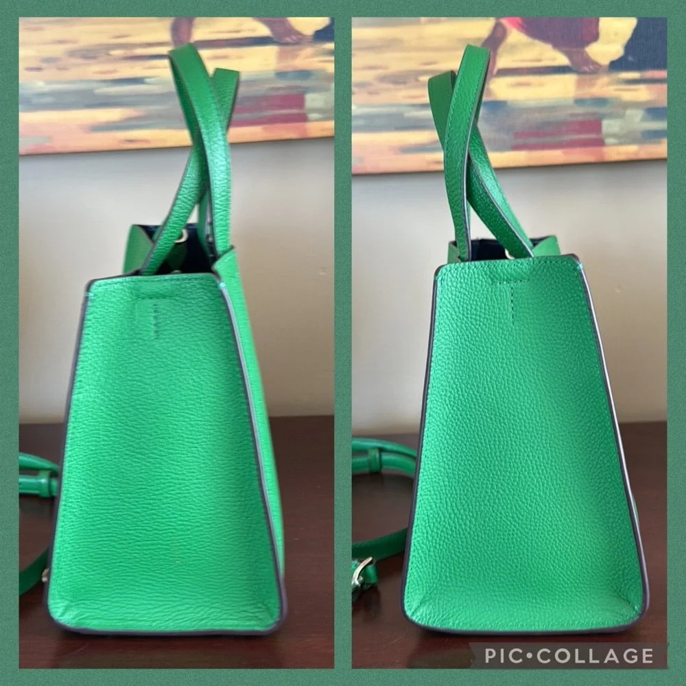 KATE SPADE ♠️ New York "Sam"💚GREEN BEAN💚MEDIUM SATCHEL BAG & POUCH🌟LIKE NEW🌟 - Picture 10 of 17